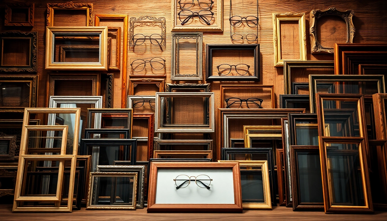 Showcasing vintage frames with intricate designs and warm lighting in a cozy shop setting.