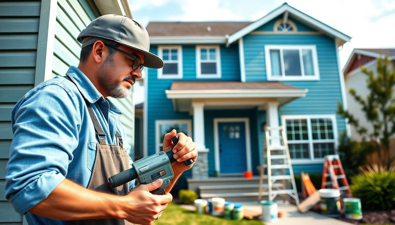 Exterior remodel expert showcasing craftsmanship while installing new siding on a home renovation project.