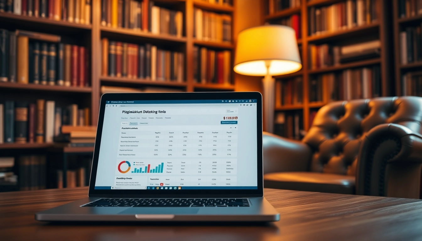 Check for plagiarism using an advanced plagiarism checker tool displayed on a laptop.