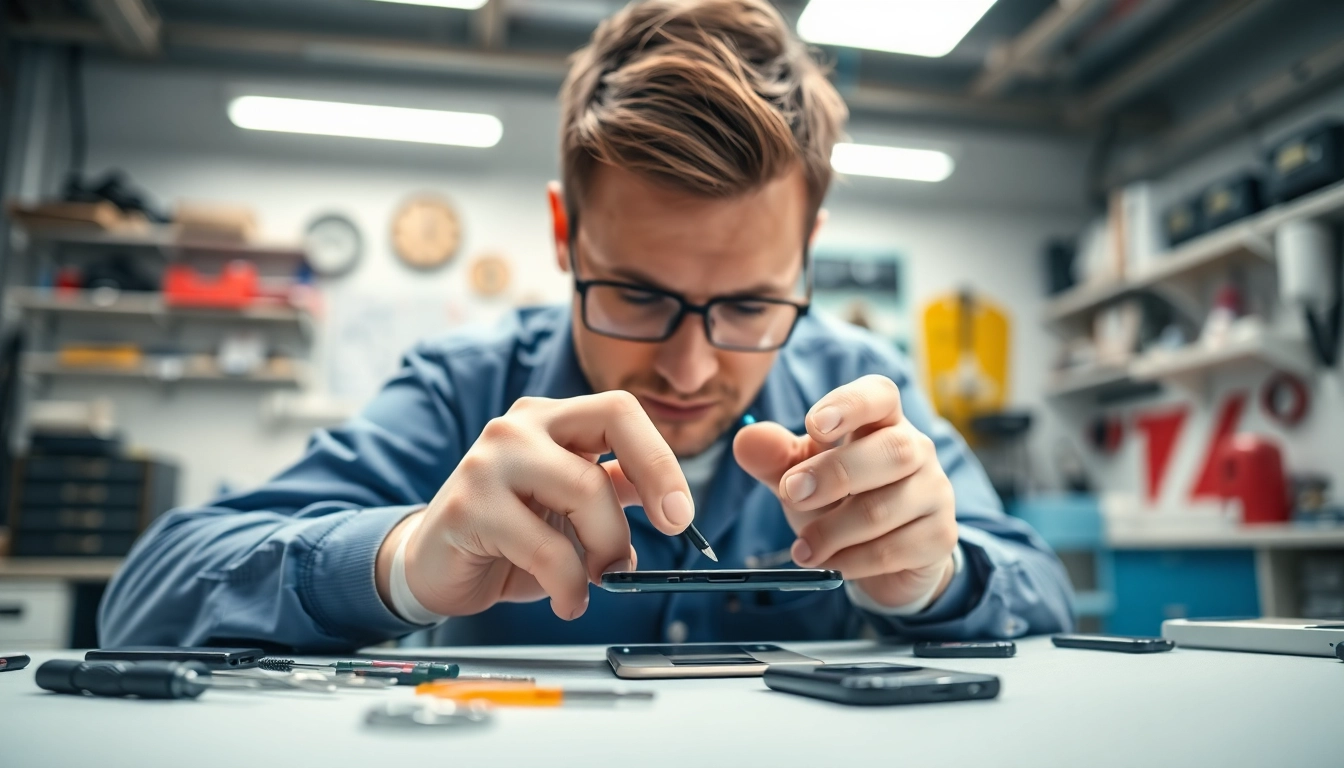 Riparazione cellulari Torino con un tecnico che sostituisce lo schermo di uno smartphone.