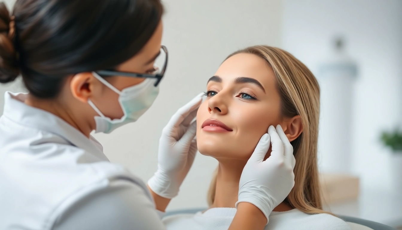 Behandlung mit Botulinumtoxin zeigt freundlichen Facharzt, der gezielt in einer modernen Klinik injiziert.