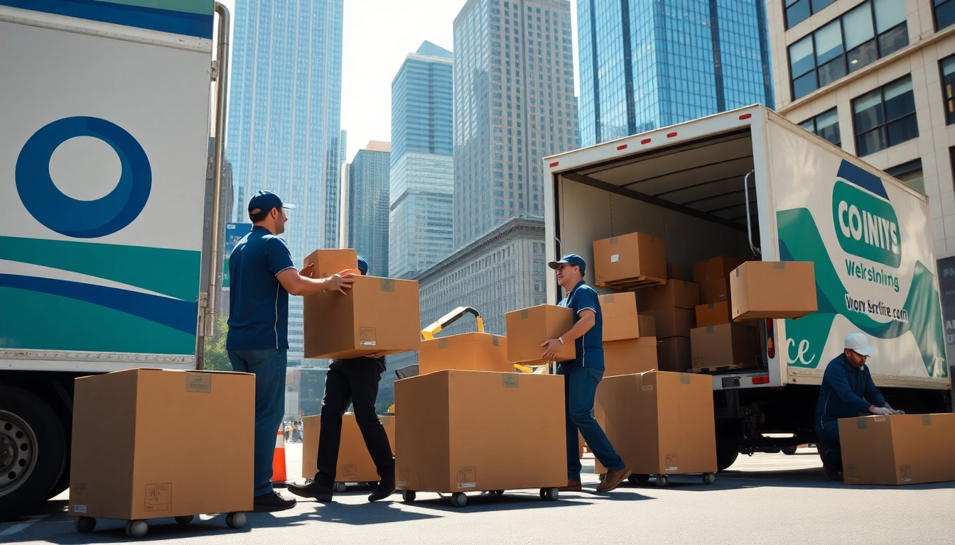 Moving company NYC crew professionally loading furniture and boxes into a moving truck in New York City.