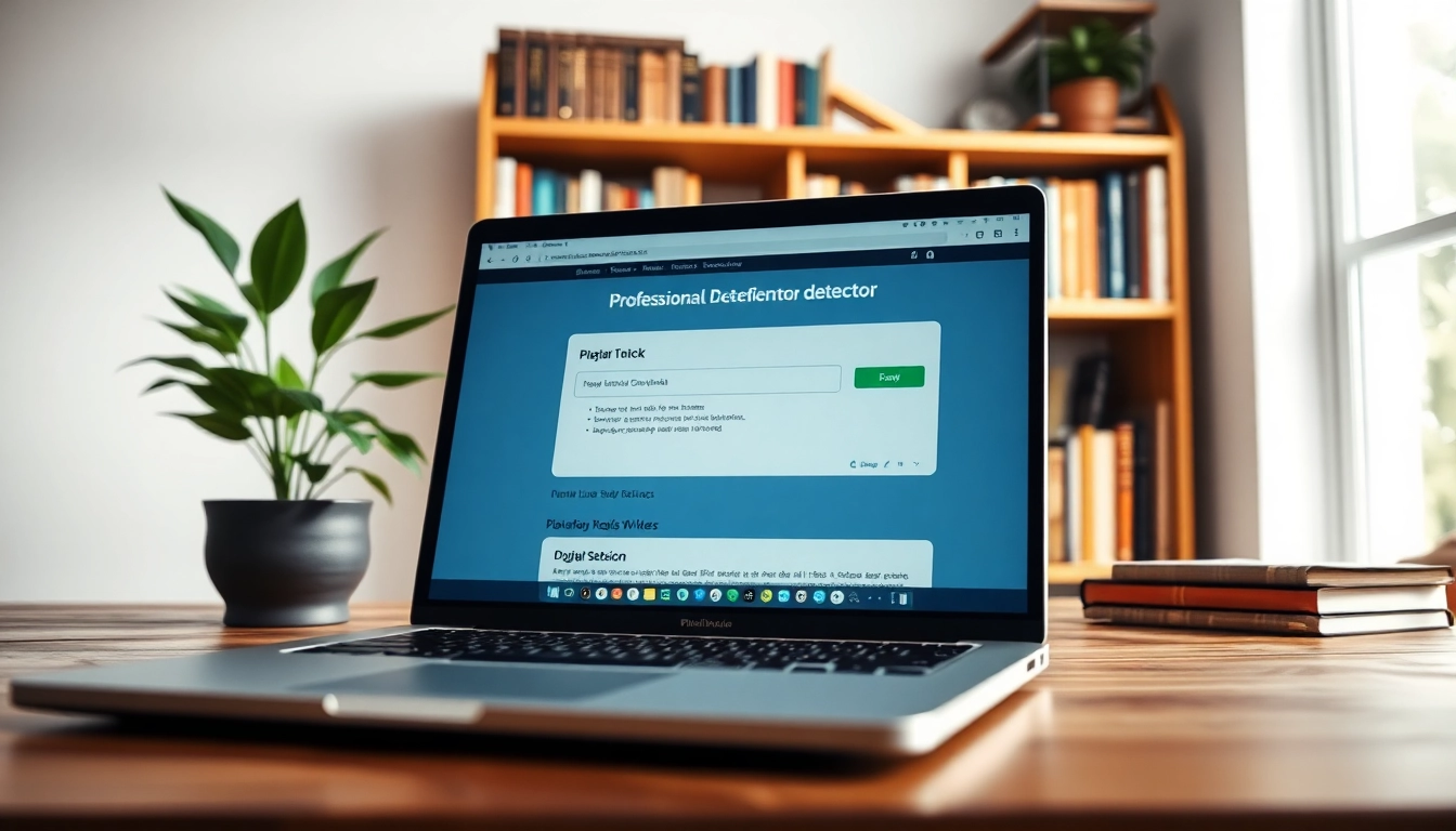 Engage with the advanced plagiarism detector tool showcased on a laptop, ideal for ensuring content originality.