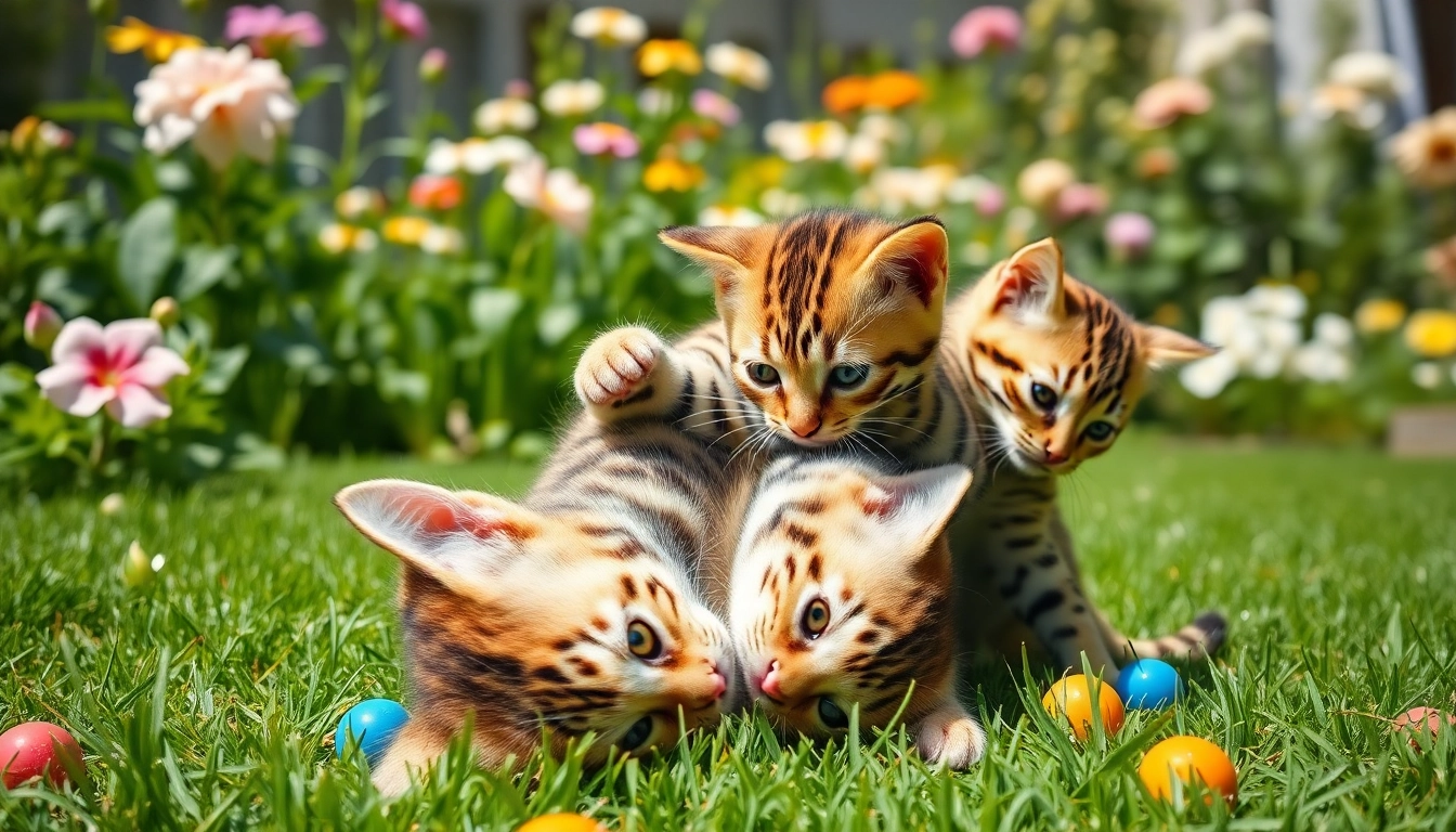 Bengal Breeders Orange County showcase playful kittens in a sunny garden, capturing their unique beauty.