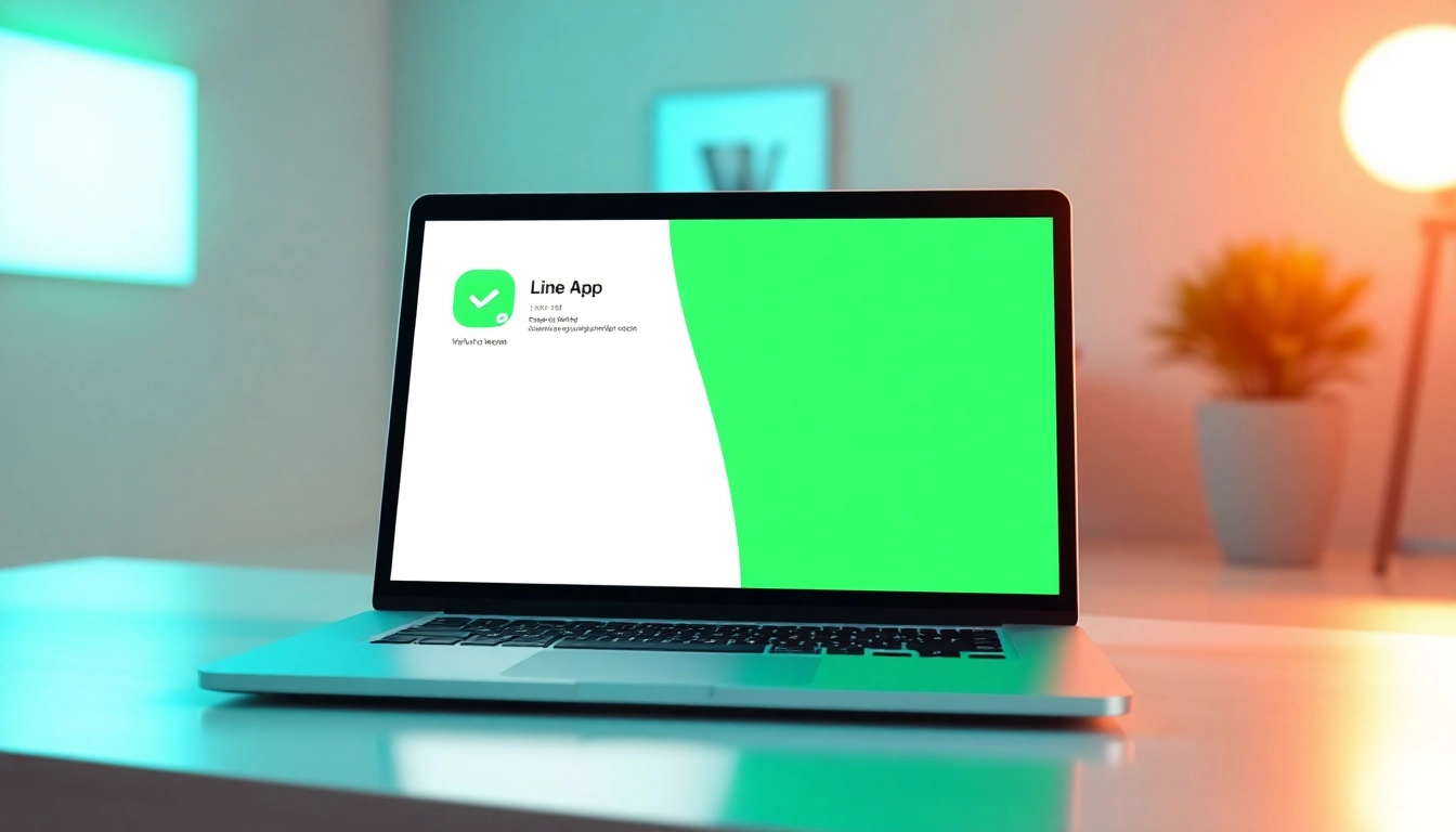 Download the line電腦版官方下載 application on a laptop displayed in a modern workspace setting.