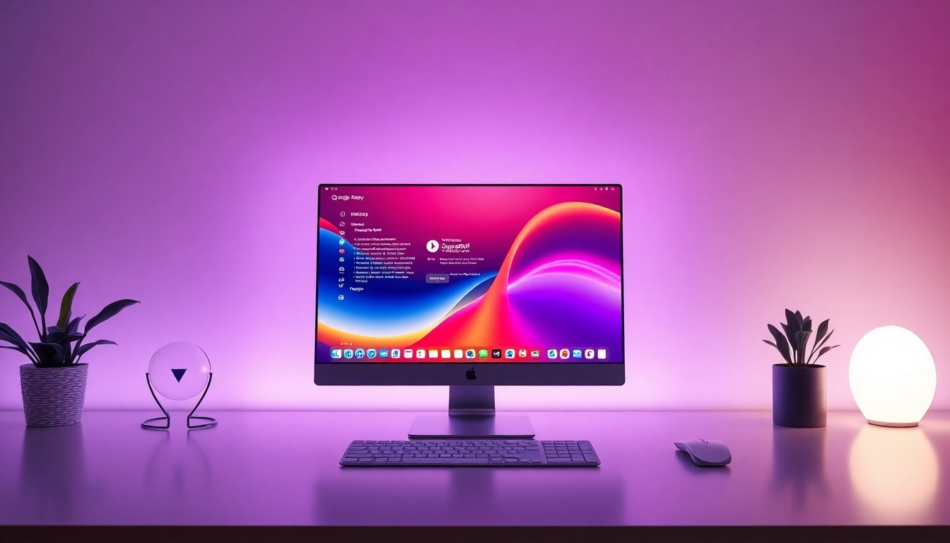 Engage with the quickq官网 platform showcasing innovative desktop technology surrounded by a vibrant digital interface.