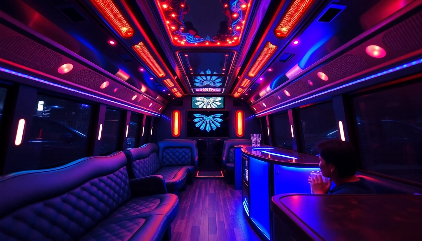 Experience an unforgettable Atlanta party bus ride with plush seating and vibrant lighting.