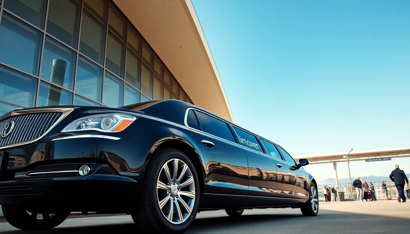 Luxury Vancouver airport to downtown limo service, featuring an elegant limo at the airport.