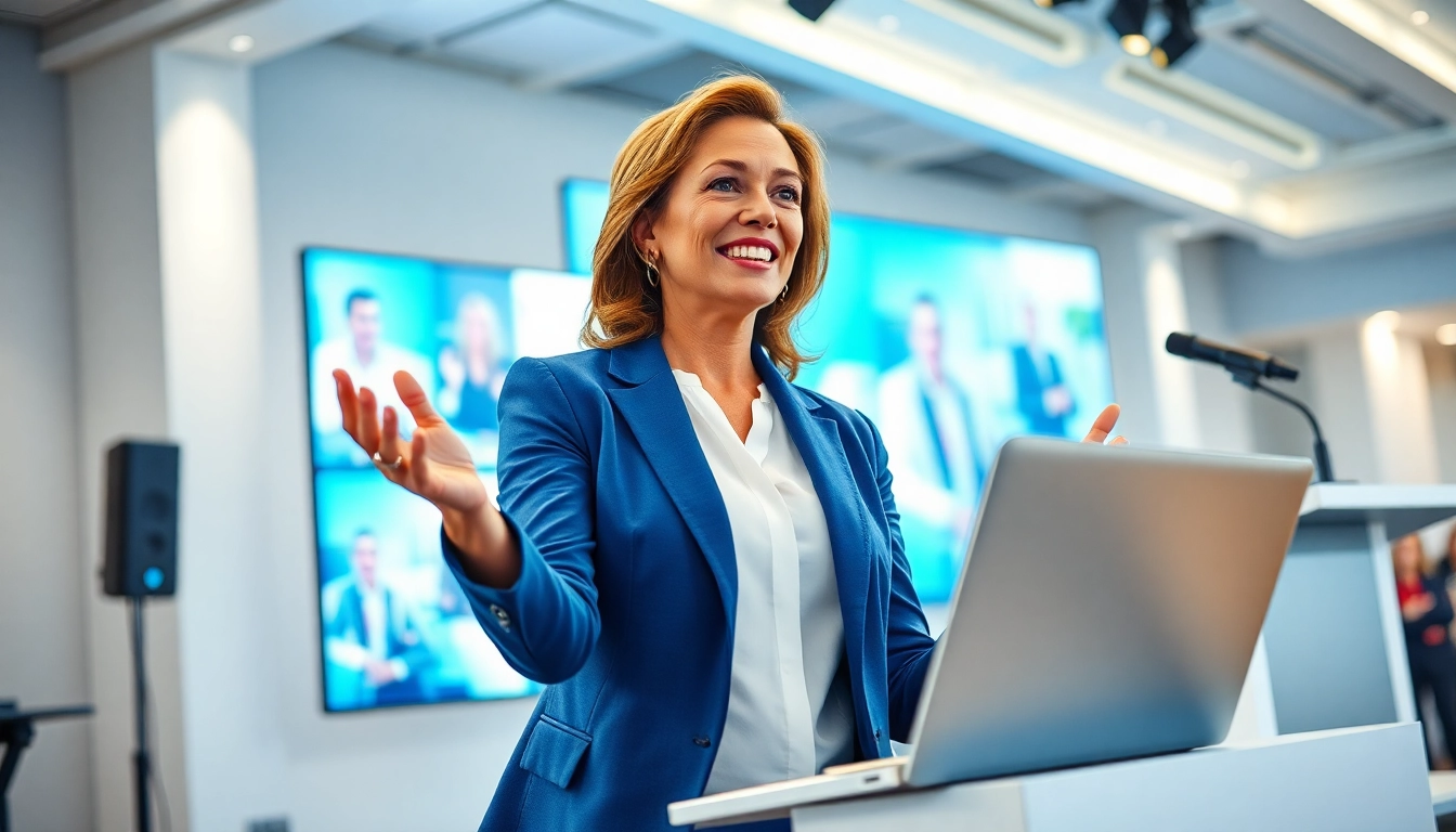 Eileen Wilder engaging an online audience at a virtual event with vibrant energy and professionalism.