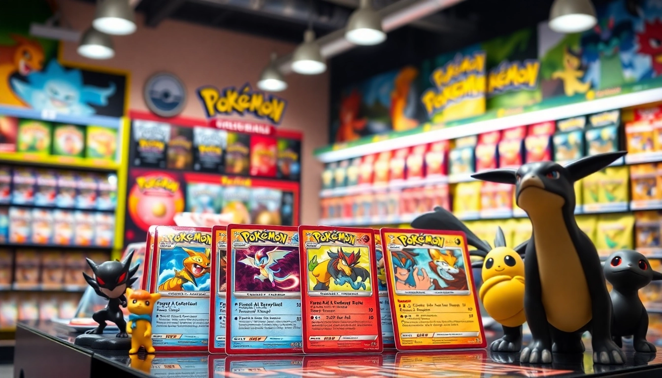 Explore authentic real pokemon cards india displayed in a colorful shop setting, enticing collectors.