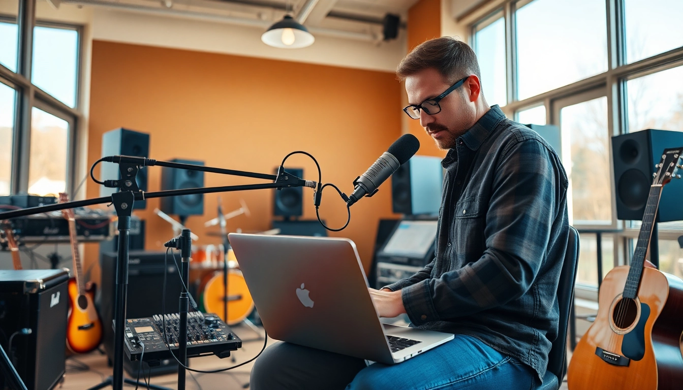 Engaging in music pitching, a musician carefully prepares their song for playlist submission.