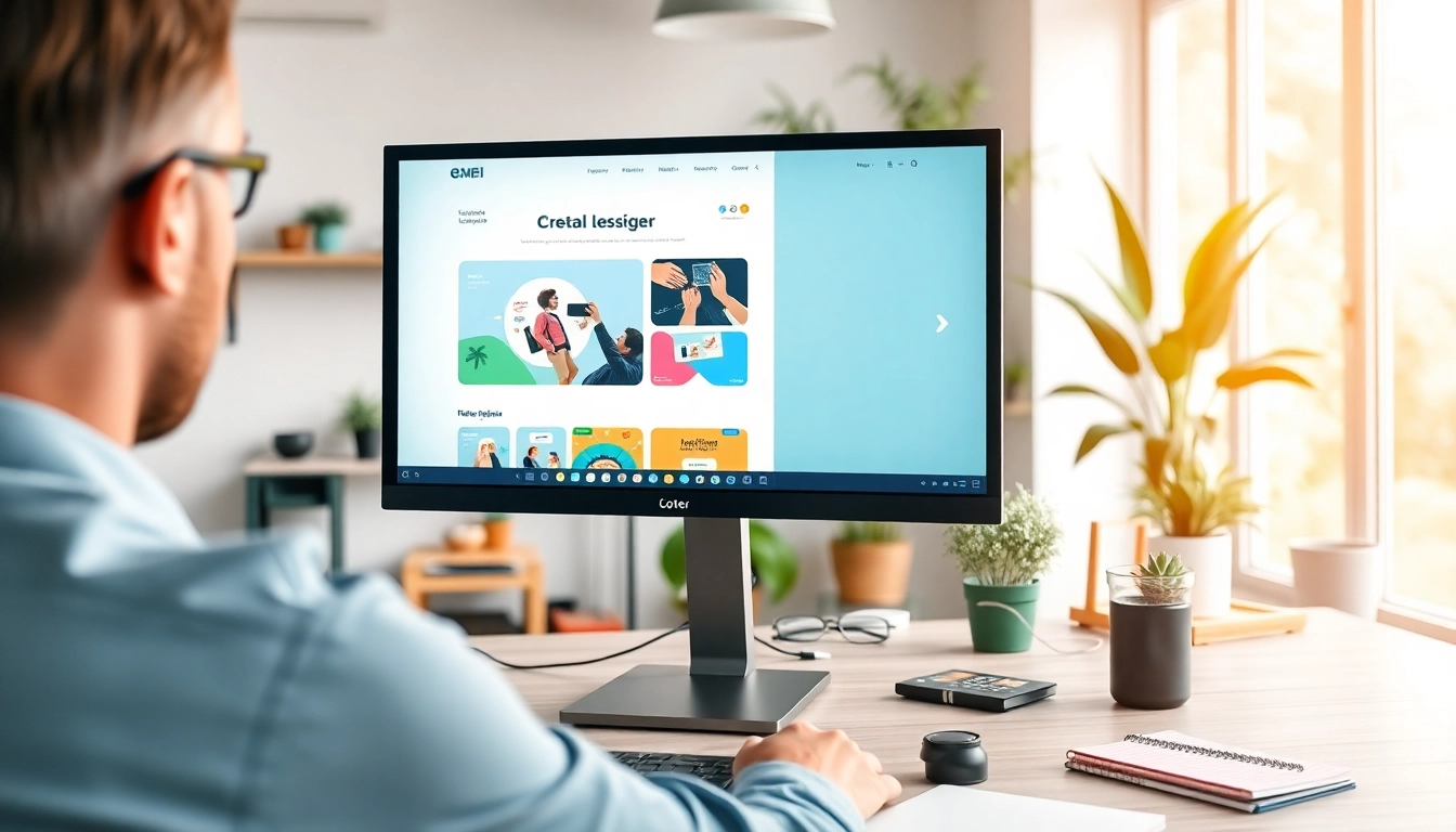Engaging website design workspace with interactive elements and a designer at work.
