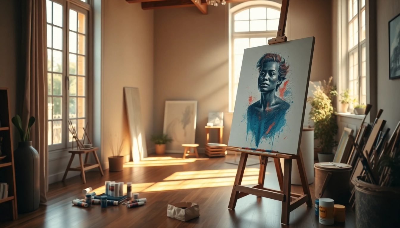 Captivating figurative art portraying an artist's studio illuminated by natural light.