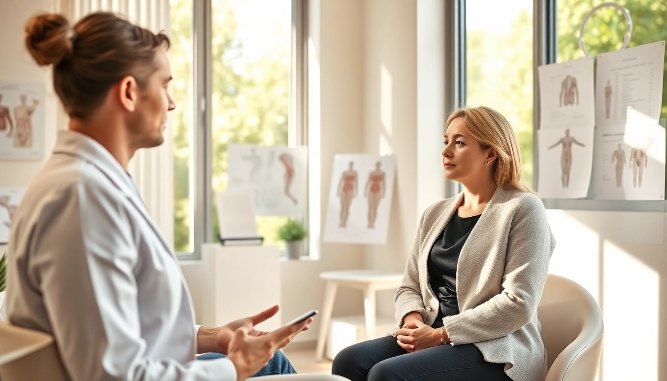 Informative session about Bauchdeckenstraffung Braunschweig with patient and surgeon in a peaceful clinic.