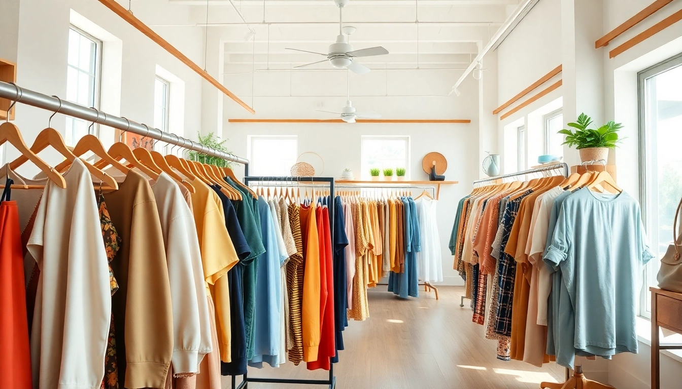 Shop for stylish clothing near me in a bright boutique filled with fashionable garments.
