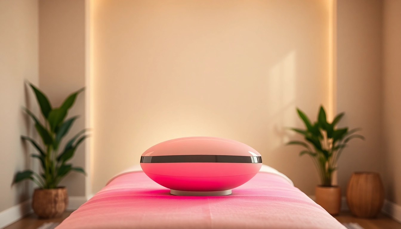 Experience red light therapy whole扥body through a professional device in a tranquil wellness studio setting.