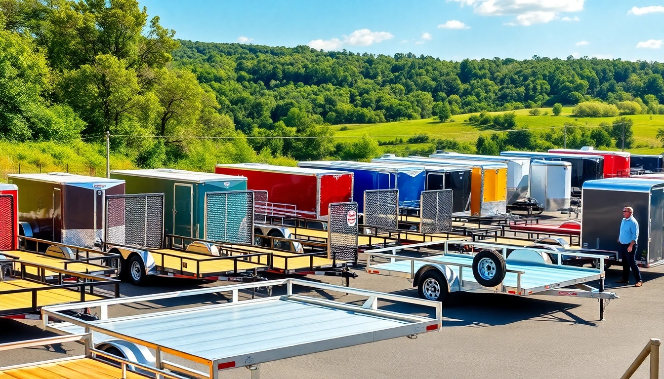 Browse trailers near me in a vibrant outdoor setting showcasing diverse models on display.